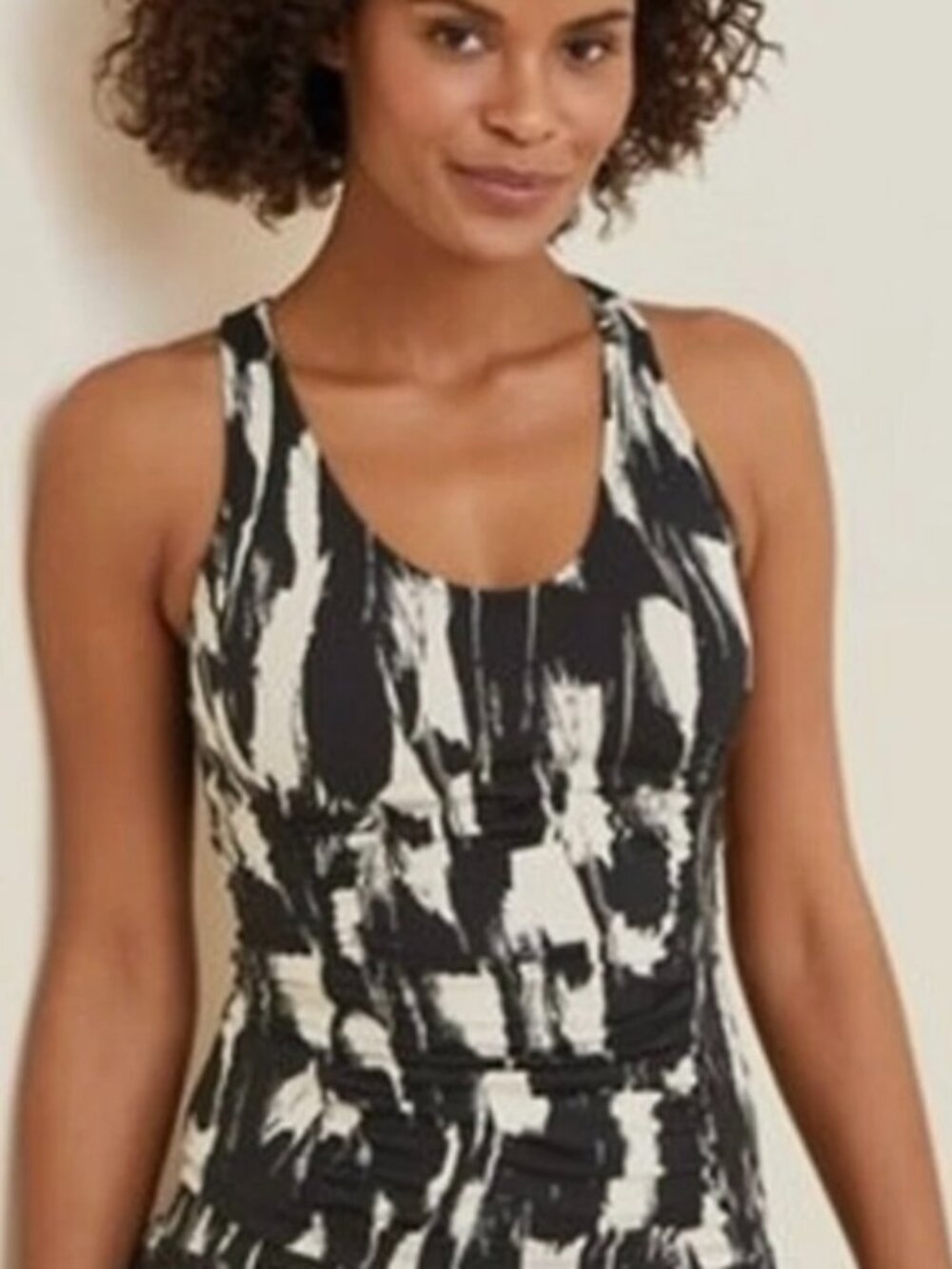 NEW Garnet Hill Women's 4 Ruched Racerback Black Tankini Bathing Swim Top $79